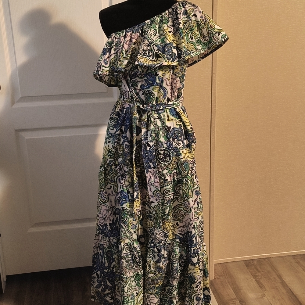 A.L.C. One-Shoulder Paisley Maxi Dress in Blue, Green, Yellow